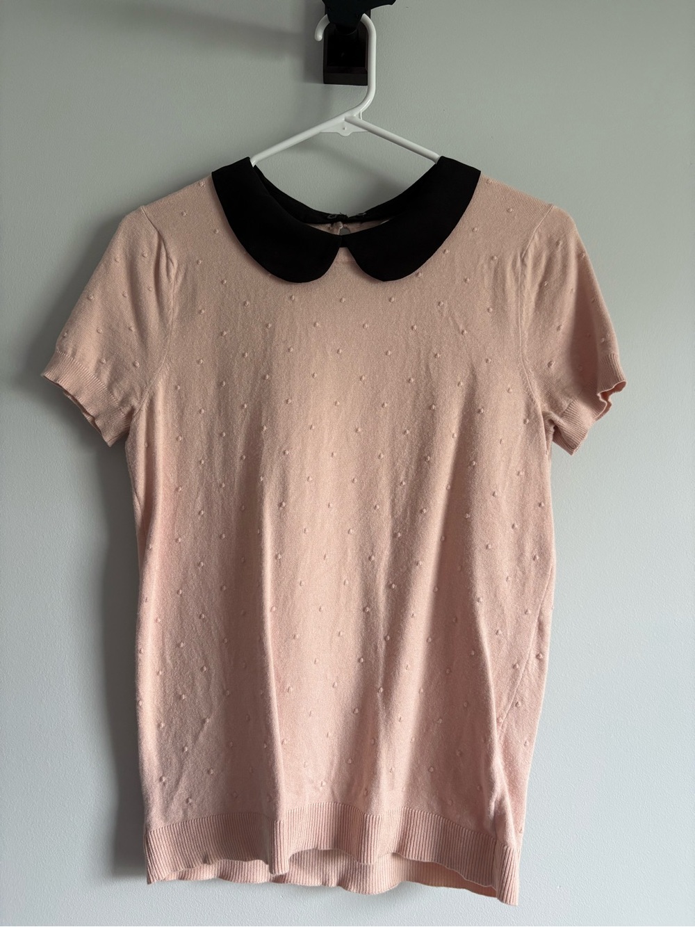 LC Lauren Conrad Blush Short Sleeve Top with Black Peter Pan Collar